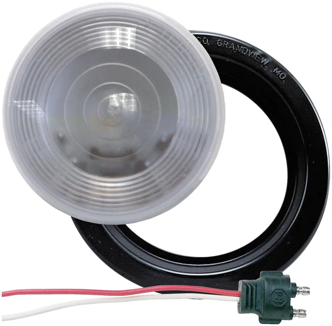 415K – PETERSON MFG Backup Light, White Clear Round Housing Incandescent Bulb With Grommet/ Plug
